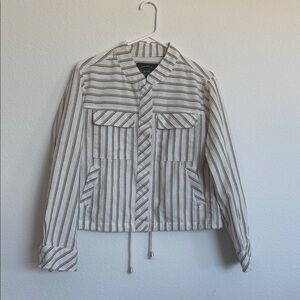 Cavalini Striped Utility Jacket in Cream and Brown